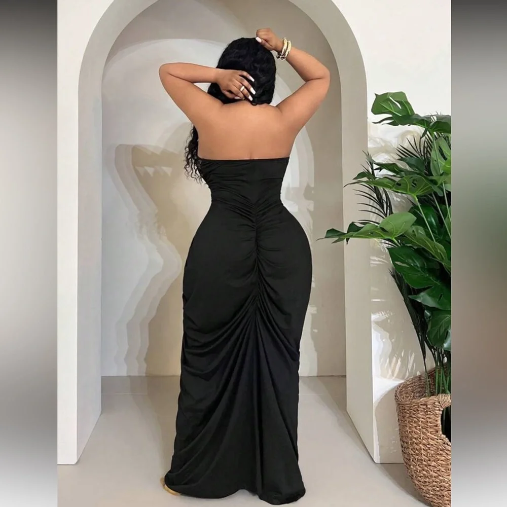 Black Backless Lace Halter Gown - Picture 2 of 8